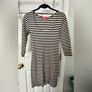 Betsey Johnson Navy and Cream Striped bustle dress, size small